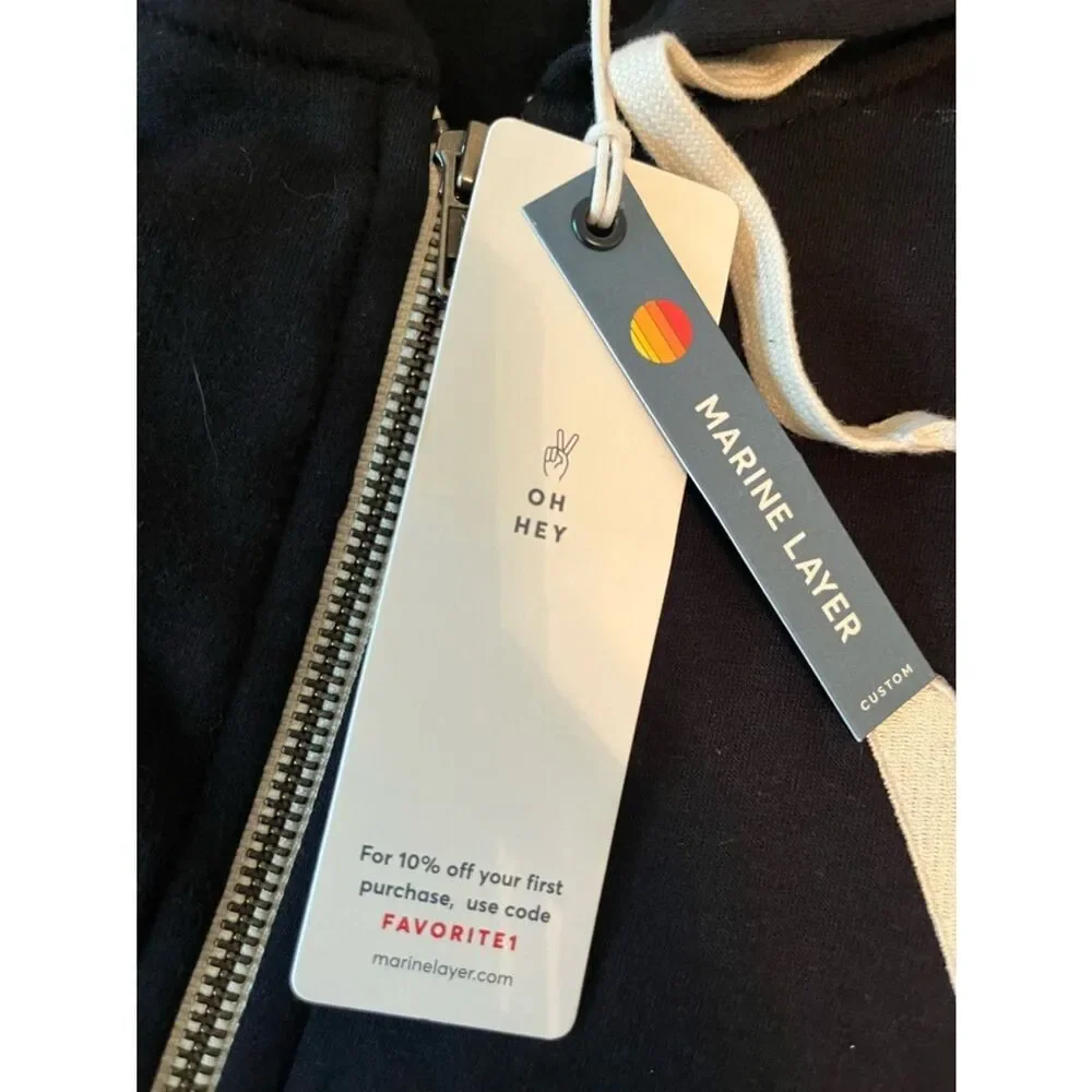 NWT Marine Layer Black Full Zip Hoodie Small Super Soft Casual